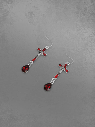 Gothic Halloween Water Droplet Cross Bat Necklace and Earrings Set