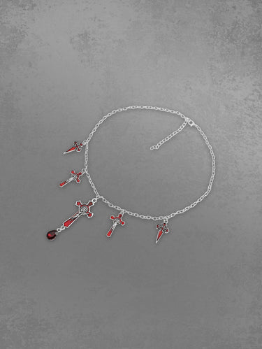 Gothic Halloween Water Droplet Cross Bat Necklace and Earrings Set