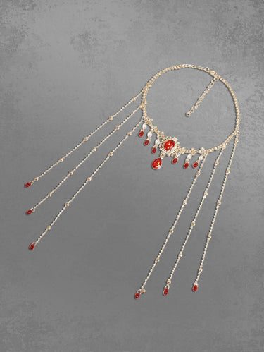 Faux Gem Pendant Tassel Necklace