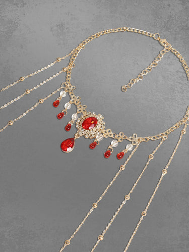 Faux Gem Pendant Tassel Necklace