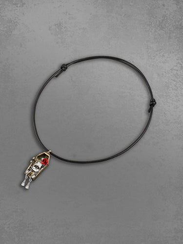 Gothic Skeleton Rose Floral Coffin Halloween Pendant Necklace