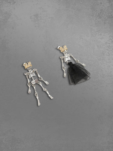 Gothic Skeleton Mesh Dress Asymmetric Crown Stud Earrings