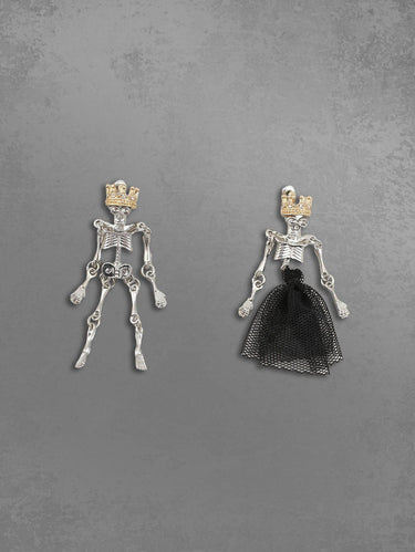 Gothic Skeleton Mesh Dress Asymmetric Crown Stud Earrings