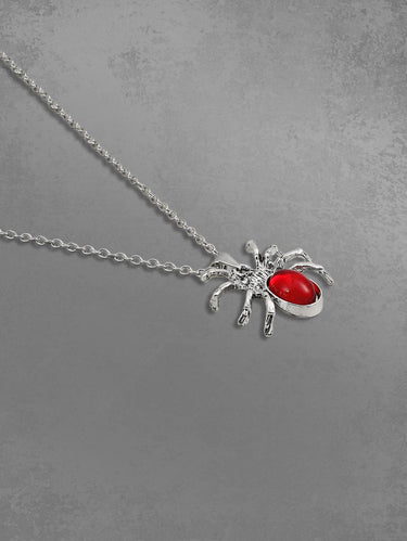 Gothic Punk Spider Ruby Crystal Pendant Necklace