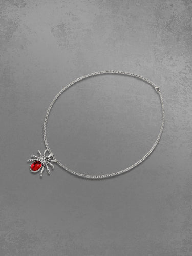 Gothic Punk Spider Ruby Crystal Pendant Necklace