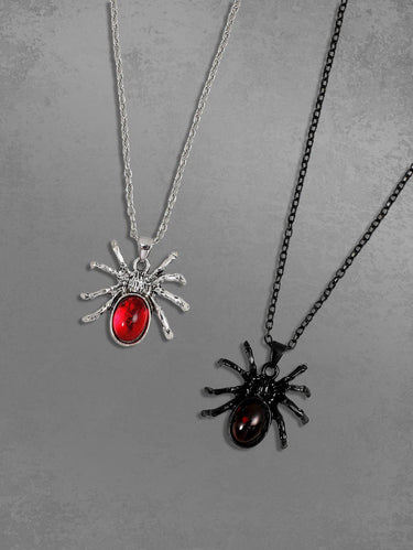 Gothic Punk Spider Ruby Crystal Pendant Necklace