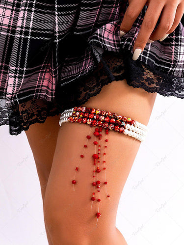 Gothic Faux Bloody Pearl Tassel Leg Chains