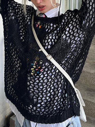 Gothic Crochet Cross Knit Fishnet Sweater