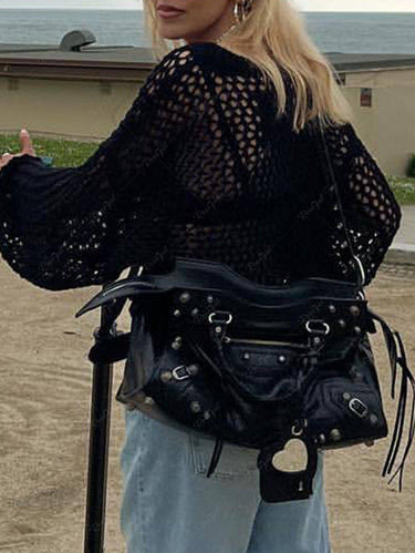 Gothic Crochet Cross Knit Fishnet Sweater