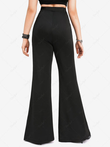 Gothic Plus Size Mesh Panel Layered Chain Buckle Flare Pants