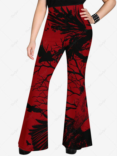 💗Stephanie Loves💗 Gothic Plus Size Eagle Branch Print Flare Pants