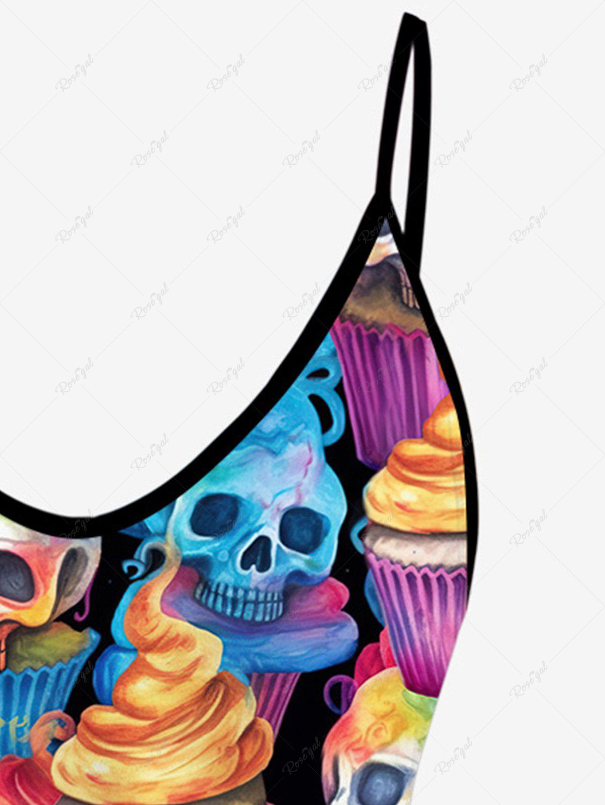 💗Vixtina Loves💗 Gothic Skulls Ice Cream Print Cami Top(Adjustable Shoulder Strap)