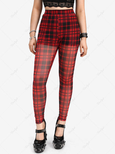 Gothic Plus Size Elastic Waist Plaid Skinny Pants(3 Days Delivery)
