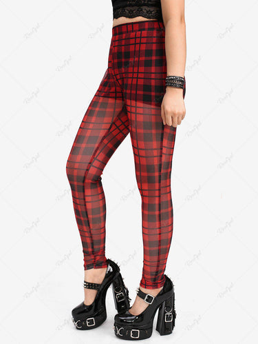 Gothic Plus Size Elastic Waist Plaid Skinny Pants(3 Days Delivery)
