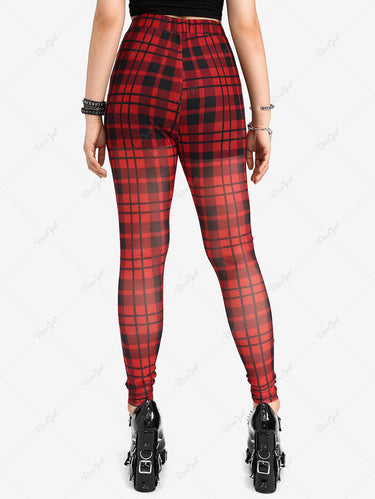 Gothic Plus Size Elastic Waist Plaid Skinny Pants(3 Days Delivery)