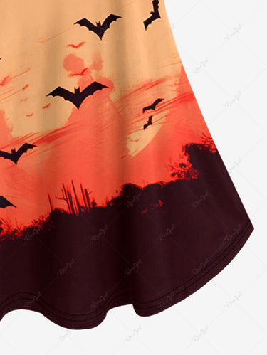 Gothic Plus Size Sunset Bat Print Cold Shoulder T-shirt