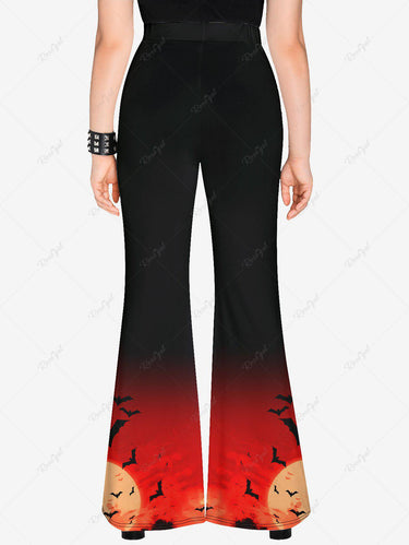 Gothic Plus Size Sunset Bat Ombre Print Flare Pants