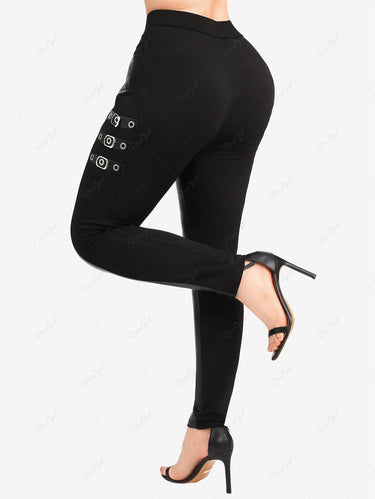 Gothic Plus Size PU Leather Patchwork Grommets Buckles Pockets Pants