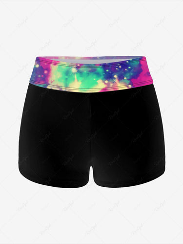 Gothic Plus Size Skull Glitter Print Boyshorts Tankini Swimsuit (Adjustable Shoulder Strap)