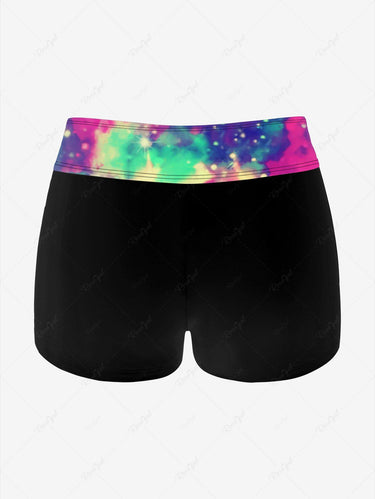 Gothic Plus Size Skull Glitter Print Boyshorts Tankini Swimsuit (Adjustable Shoulder Strap)