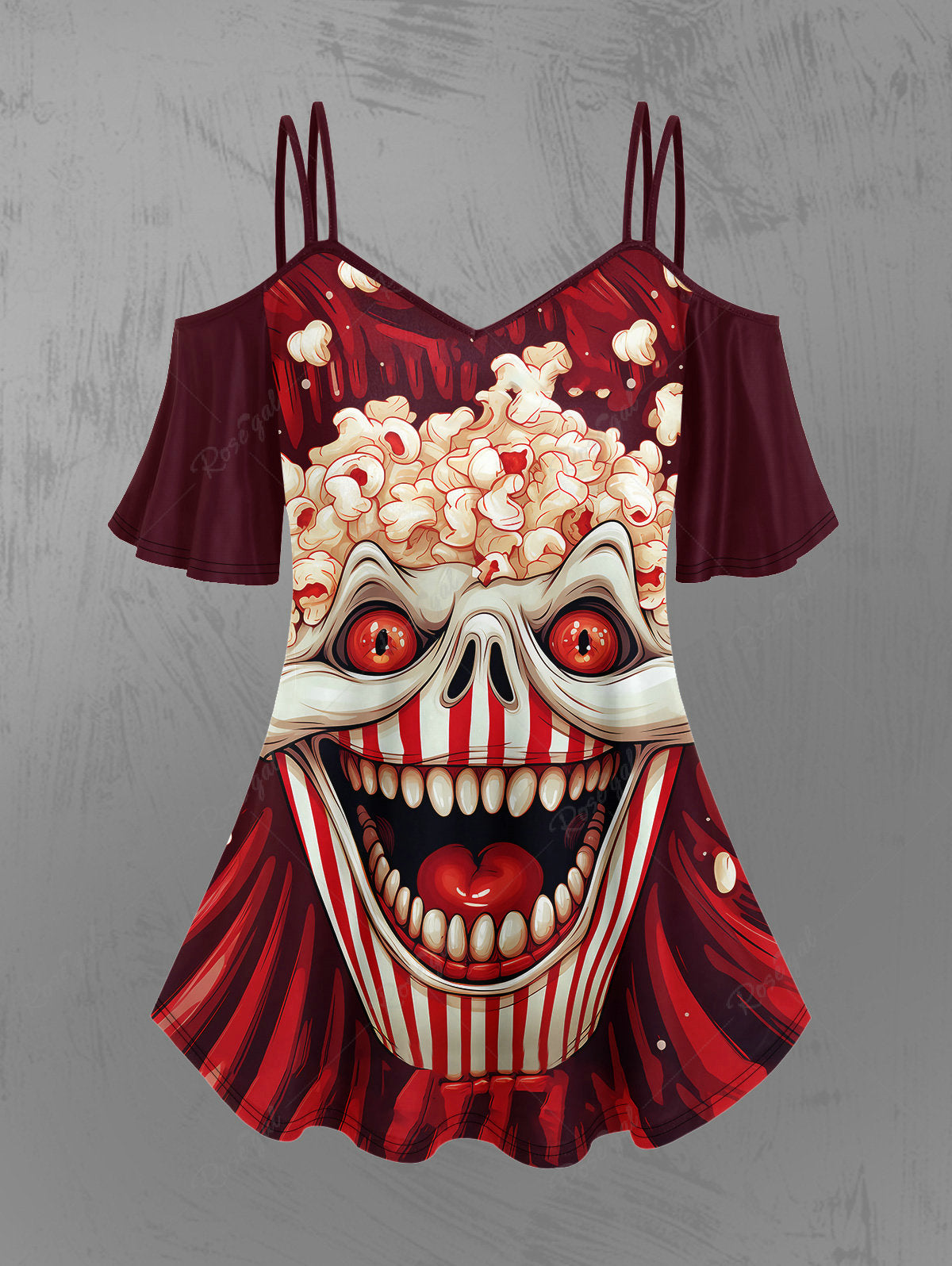 💗Messina Loves💗 Gothic Clown Popcorn Print Cold Shoulder Cami T-shirt