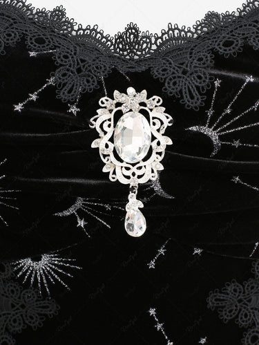 Gothic Plus Size Lace Trim Buckle Sun Moon Star Print Top