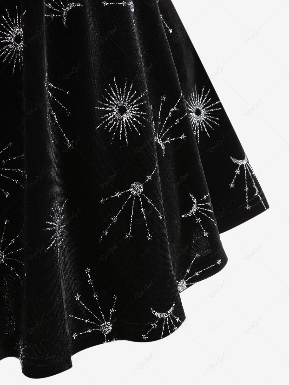 Gothic Lace Trim Buckle Sun Moon Star Print Top