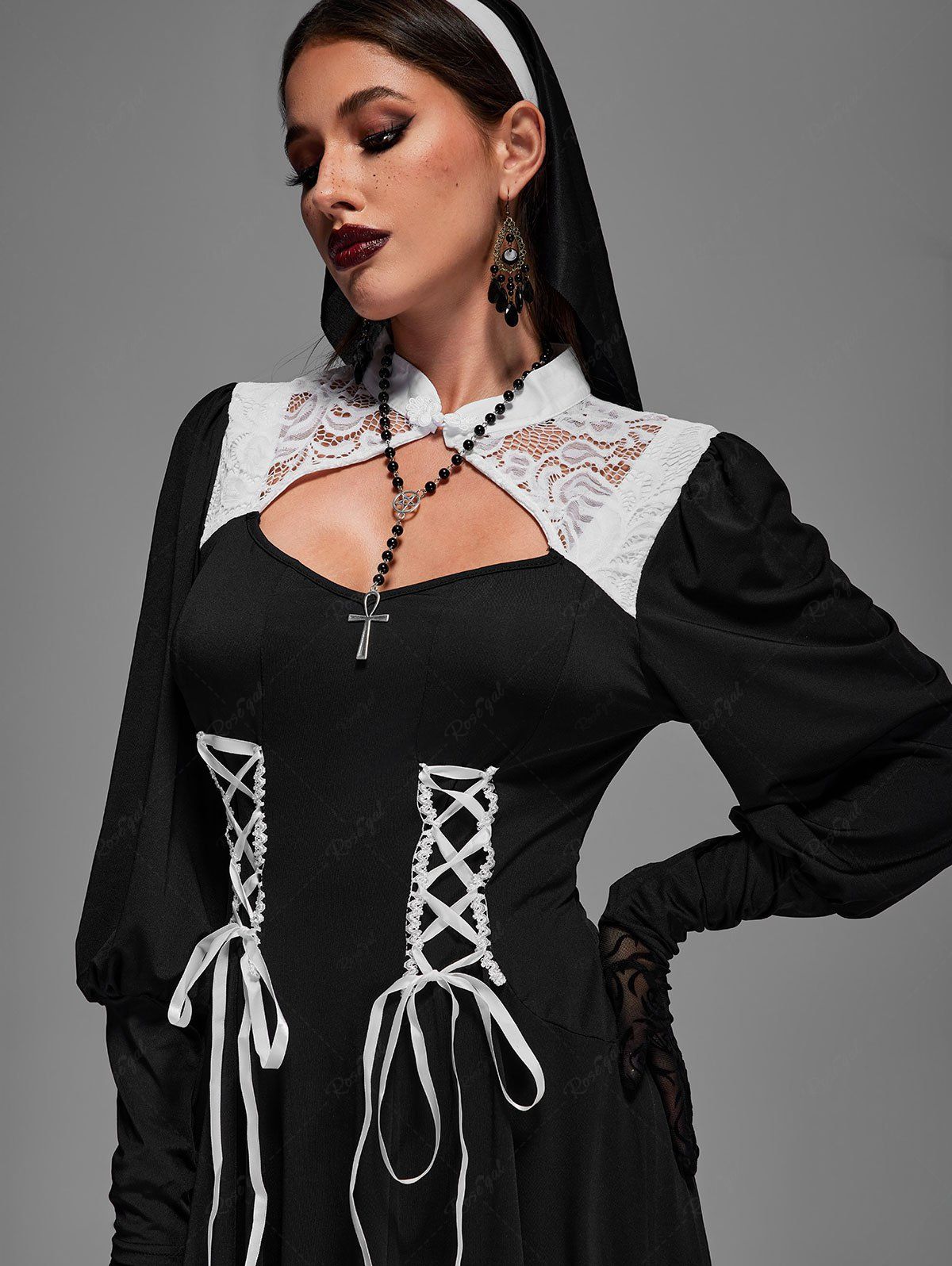 Gothic Lace Panel Hook and Eye Layered Ruched High Low Flutter Sleeves –  Rgothic