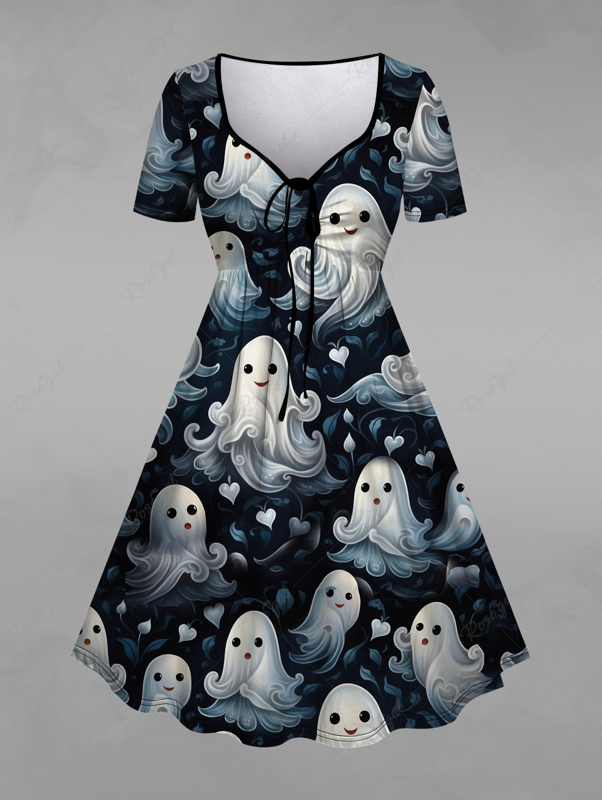 💗Stephanie Loves💗 Gothic Halloween Cute Ghost Cloud Print Cinched Dress
