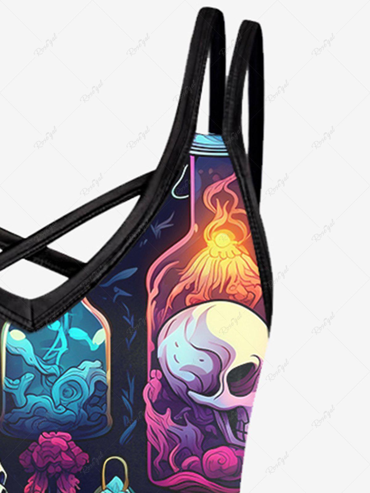 💗Vixtina Loves💗 Gothic Skull Bottle Flower Glitter Print Crisscross Cami Dress