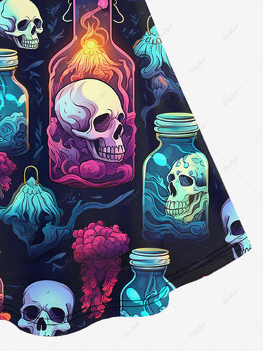 💗Vixtina Loves💗 Gothic Plus Size Skull Bottle Flower Glitter Print Crisscross Cami Dress