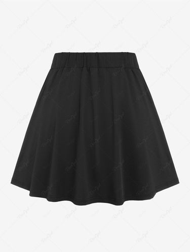 Gothic Buckle Grommet Straps Pleated Solid Skirt(3 Days Delivery)