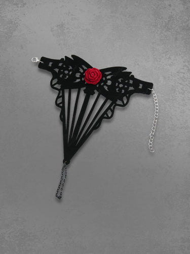 Hollow Out Rose Flower Bracelet With Finger Chain