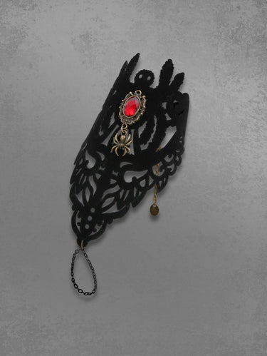 Hollow Out Faux Gem Bracelet With Finger Chain