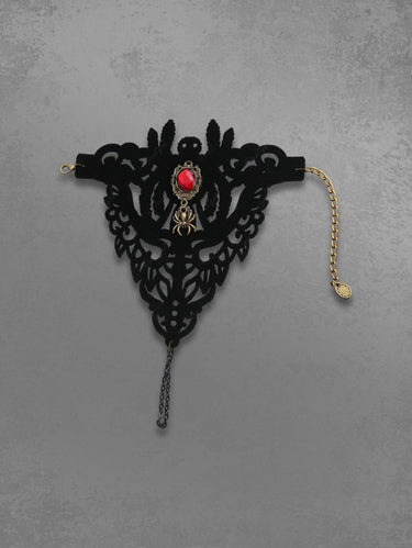 Hollow Out Faux Gem Bracelet With Finger Chain