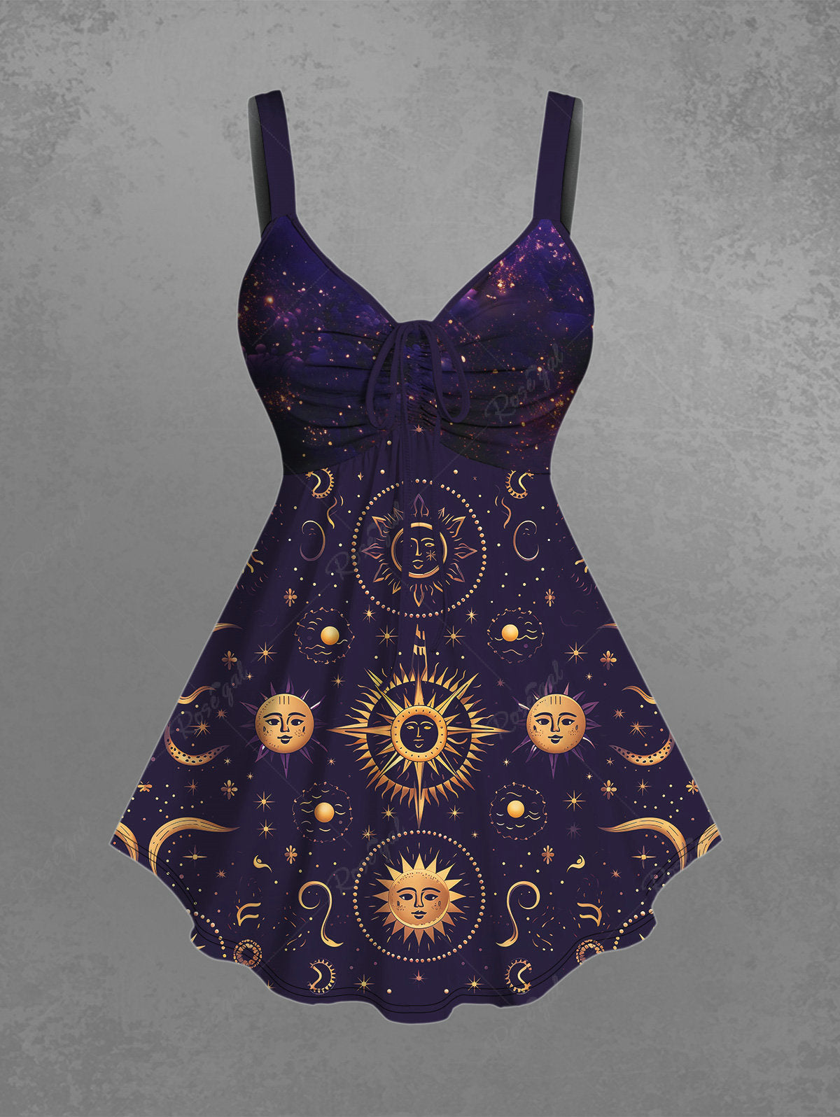 💗Jennifer Loves💗 Gothic Sun Moon Star Galaxy Print Cinched Tank Top