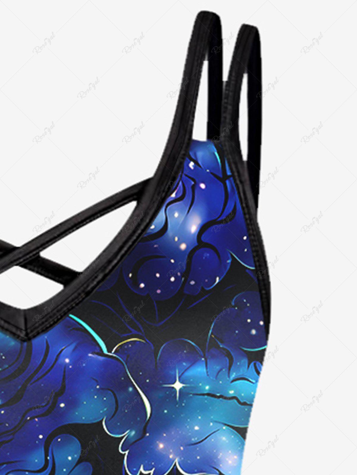 💗Tabbytragedy Loves💗 Gothic Colorful Galaxy Glitter Bat Print Crisscross Cami Dress