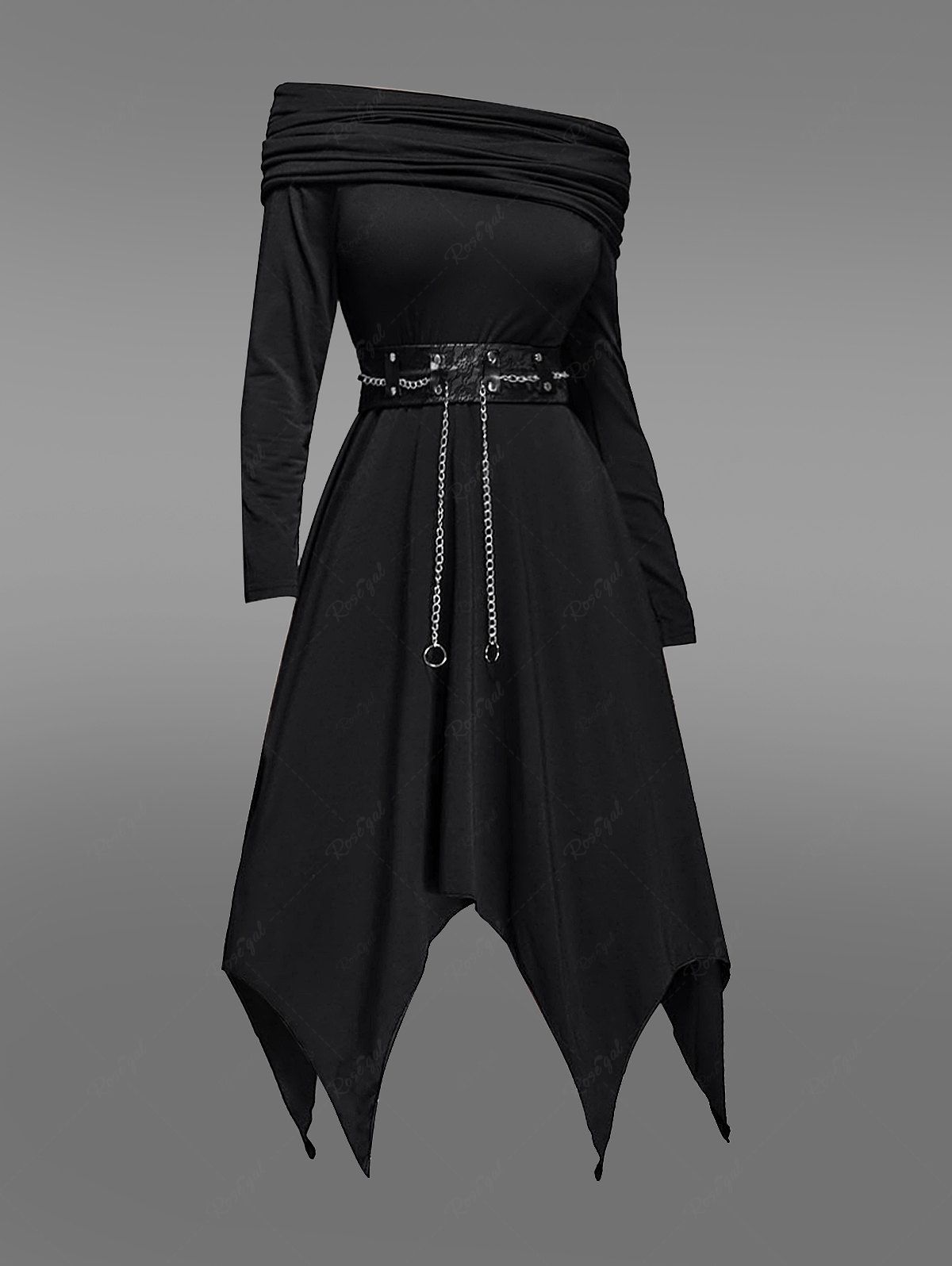 💗Danae_lovecraft Loves💗 Gothic Floral Lace Chain Belt Asymmetric Ruched Hooded Dress