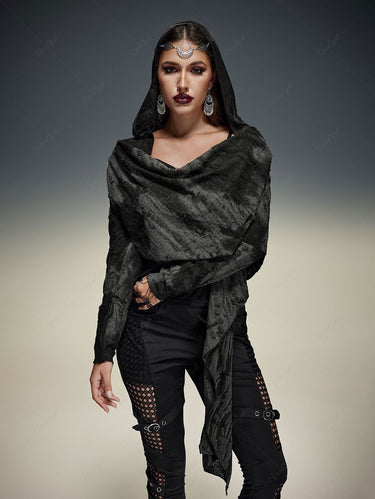 Gothic Plus Size Tie Dye Ripped Hooded Asymmetric Tops(3 Days Delivery)