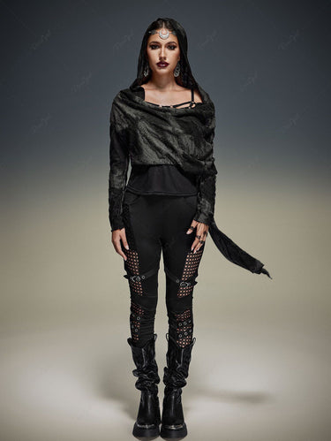 Gothic Plus Size Tie Dye Ripped Hooded Asymmetric Tops(3 Days Delivery)