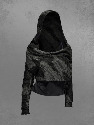 Gothic Plus Size Tie Dye Ripped Hooded Asymmetric Tops(3 Days Delivery)