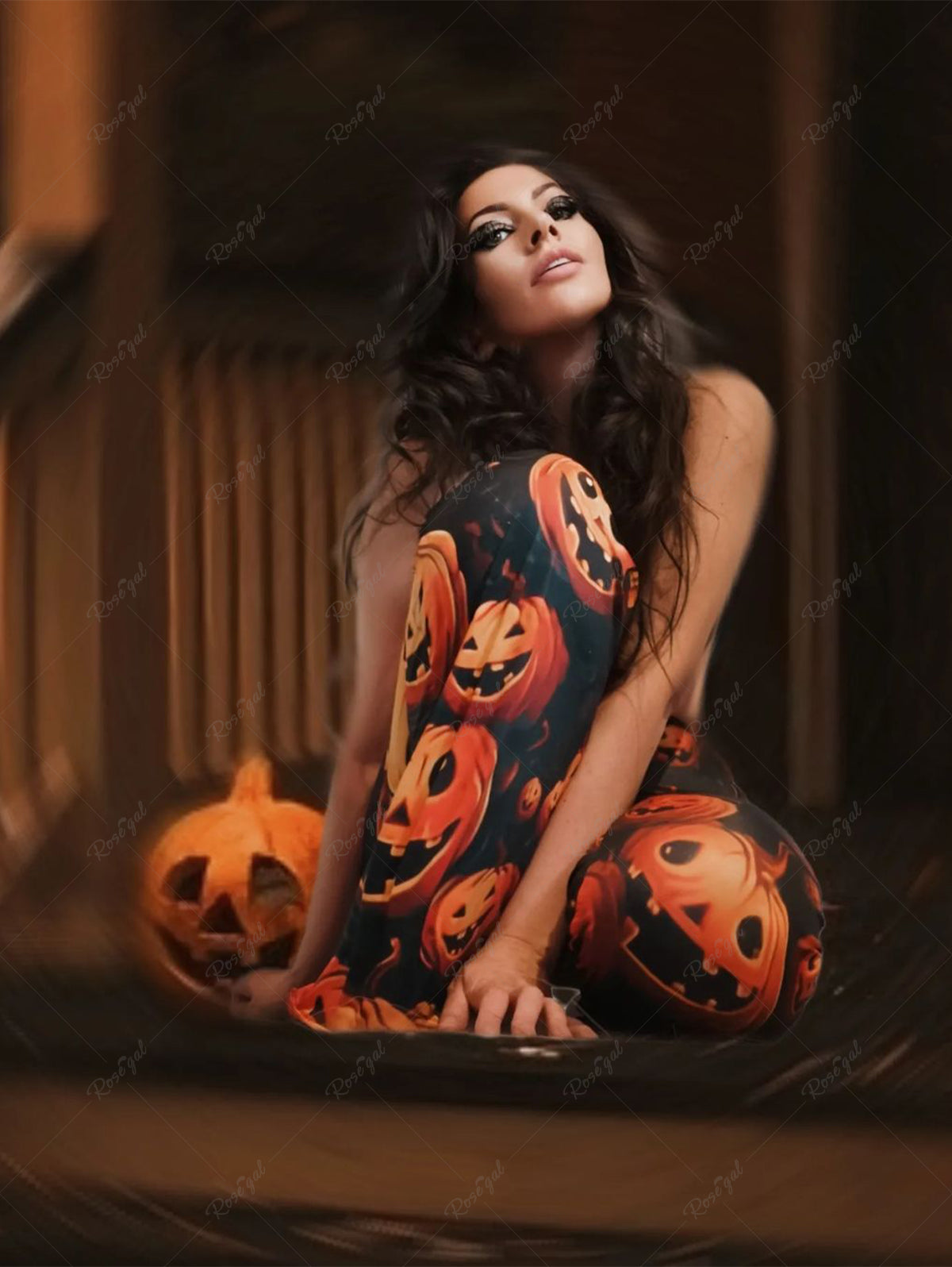 💗Stephanie Loves💗 Gothic Pumpkin Lantern Print Halloween Flare Pants