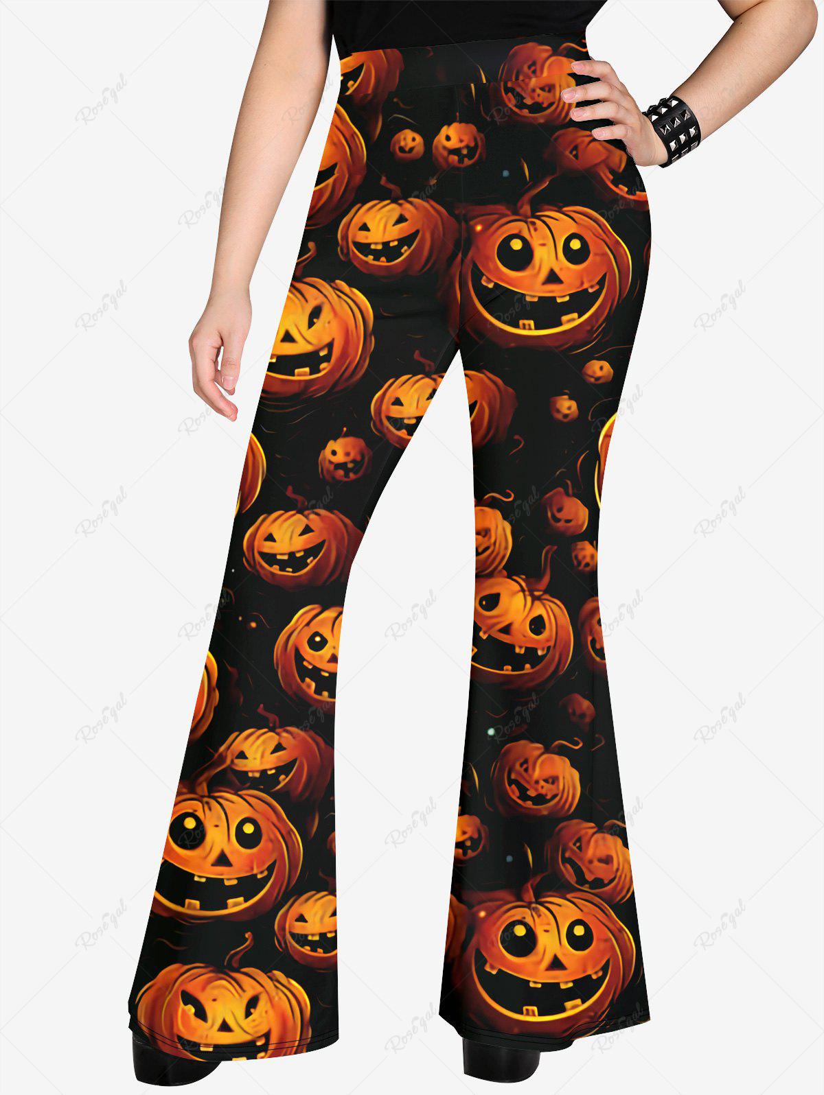 💗Stephanie Loves💗 Gothic Pumpkin Lantern Print Halloween Flare Pants