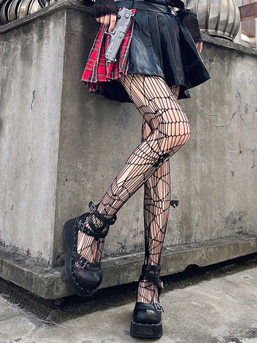 Spider Web Skull Hollow Out Suspenders Stockings