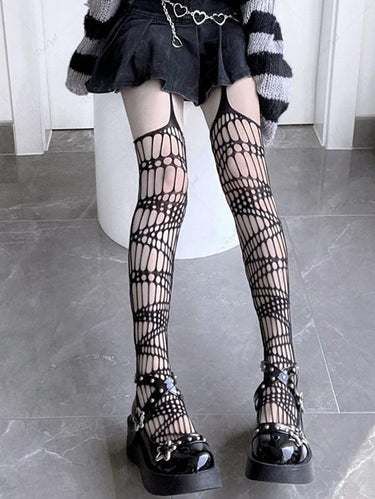 Fishnet Hollow Out Suspenders Stockings