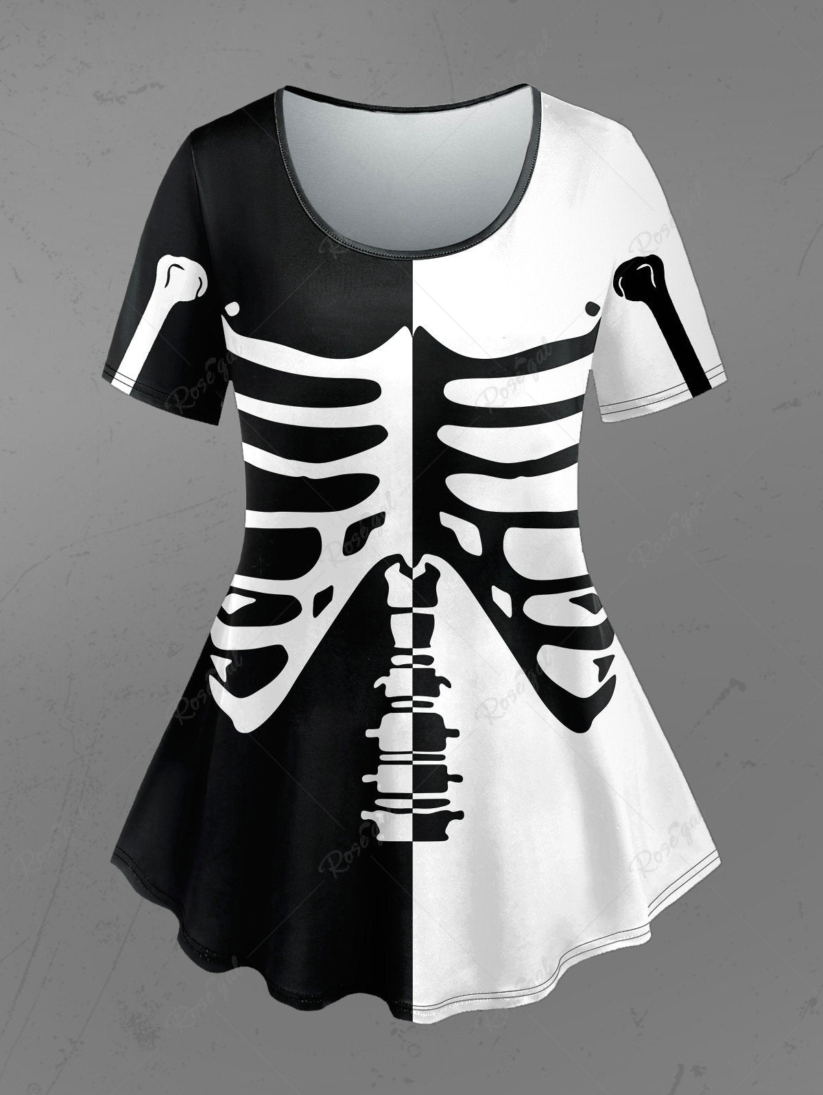 💗CHIARA Loves💗 Gothic Skeleton Print Two Tone Halloween T-shirt