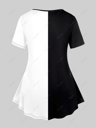 💗CHIARA Loves💗 Gothic Plus Size Skeleton Print Two Tone Halloween T-shirt
