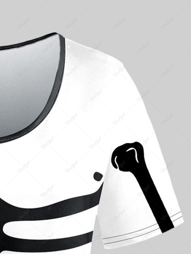 💗CHIARA Loves💗 Gothic Plus Size Skeleton Print Two Tone Halloween T-shirt