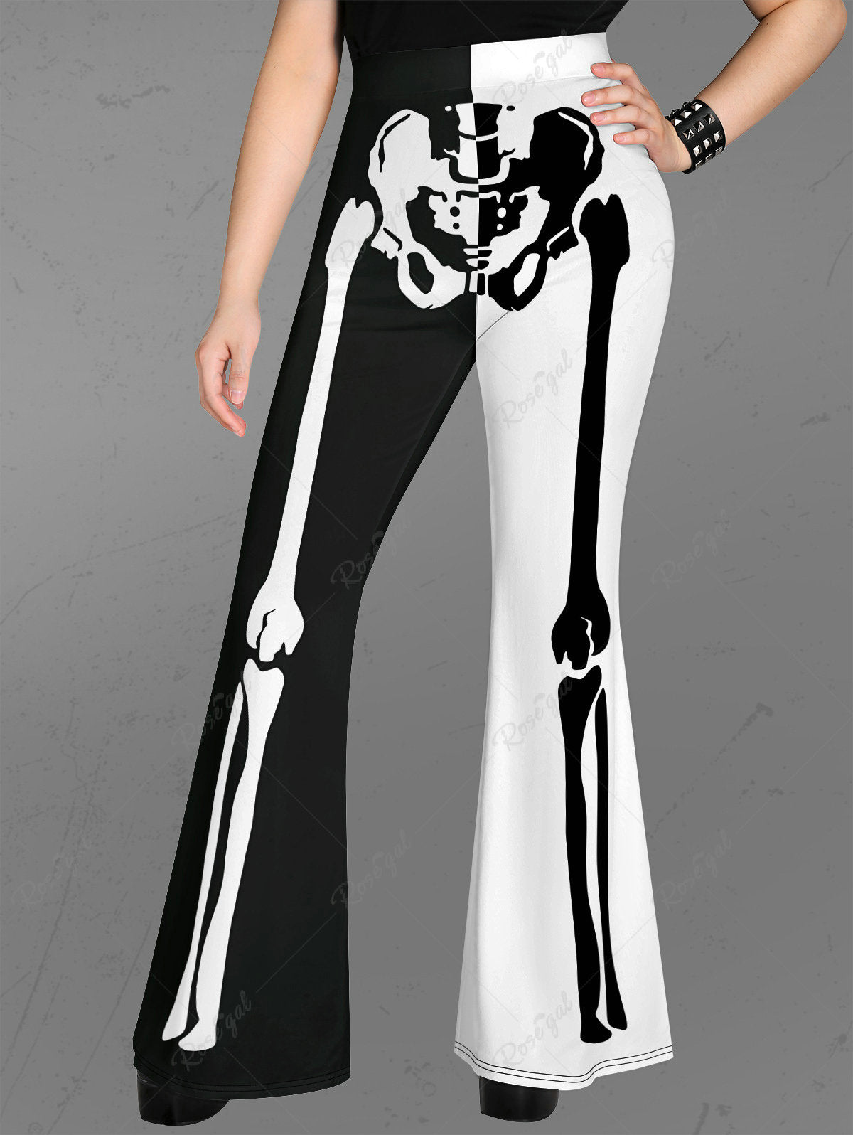 💗Marika Loves💗 Gothic Skeleton Print Two Tone Halloween Flare Pants