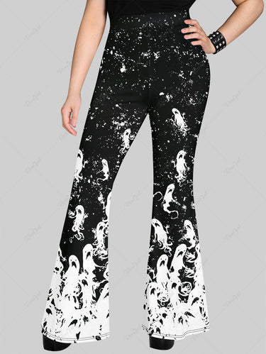 Halloween Costume Plus Size Ghost Print Halloween Flare Pants